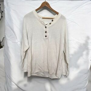 Aerie Oversized Cream Henley Knit Sweater M